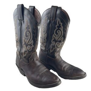 VTG Double H Boots Men's 7M Brown Patina Cowboy Western Oil Resistant DH1702